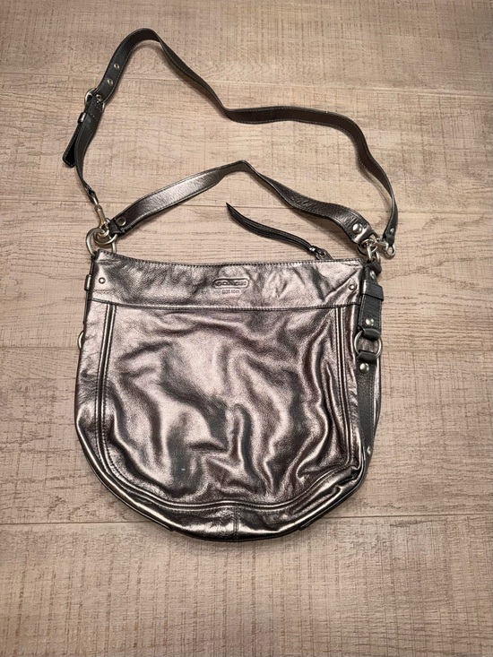 Coach Handbags - Coach Metallic Silver Leather Shoulder Bag